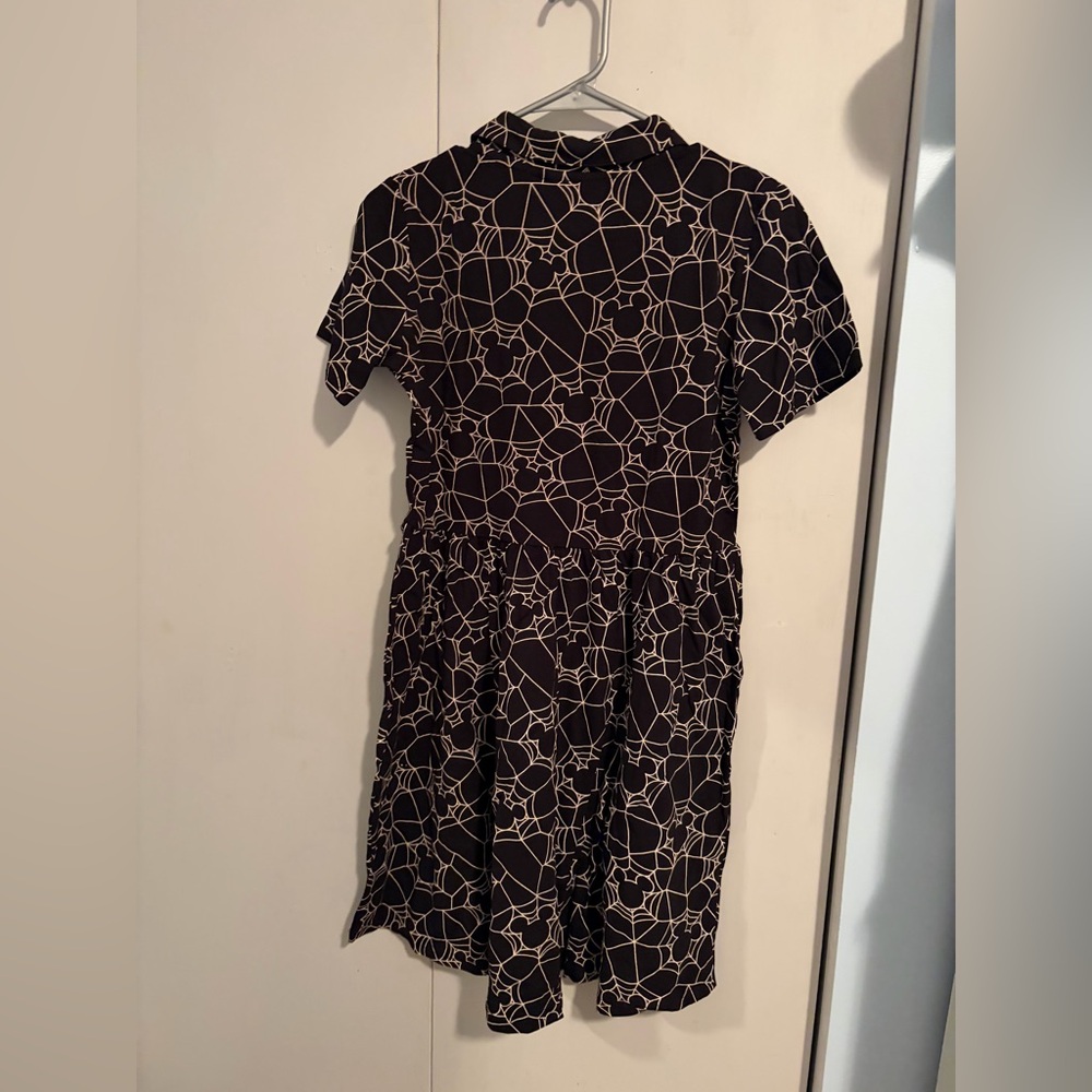 Disney Black Short-Sleeve Mini Dress with Cream Geometric Print